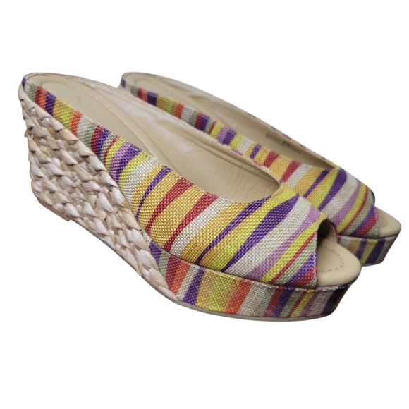 Chinese Laundry Multicolor Striped Basket Weave Wedge Heel Sandal - Picture 3 of 7